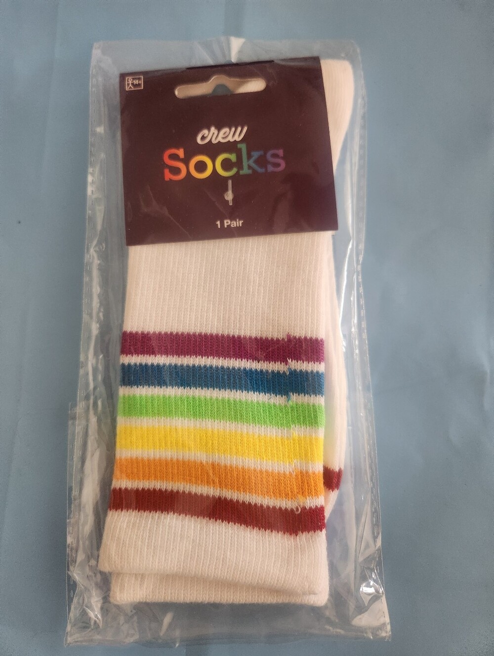 Crew Socks White Crew Socks with Multicolor Rainbow Stripes